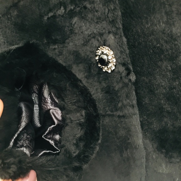 Nine West Fur Coat Jacket Fancy Black Thin Rabbit Lined Size M NWOT Vintage Y2K - Picture 4 of 10